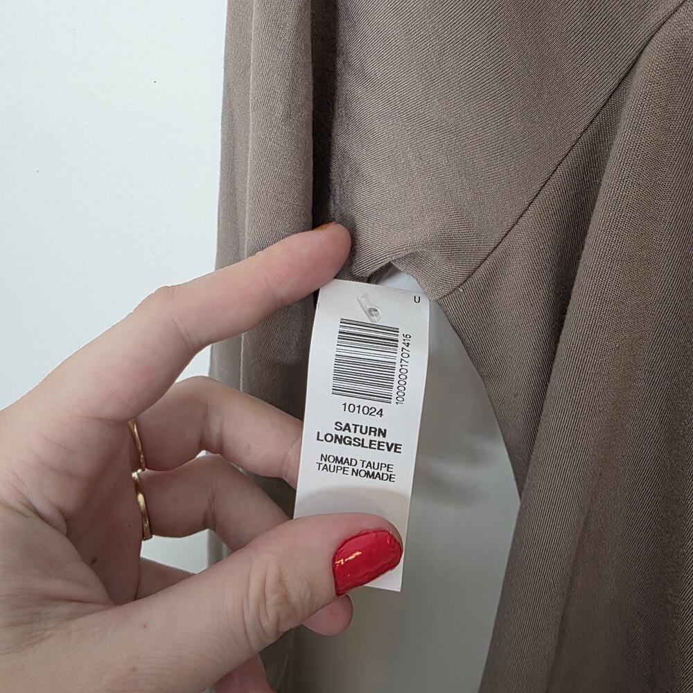 Aritzia Wilfred Taupe Tie Saturn Long Sleeve Minimalist Midi Dress Size Large‎ - Picture 5 of 9